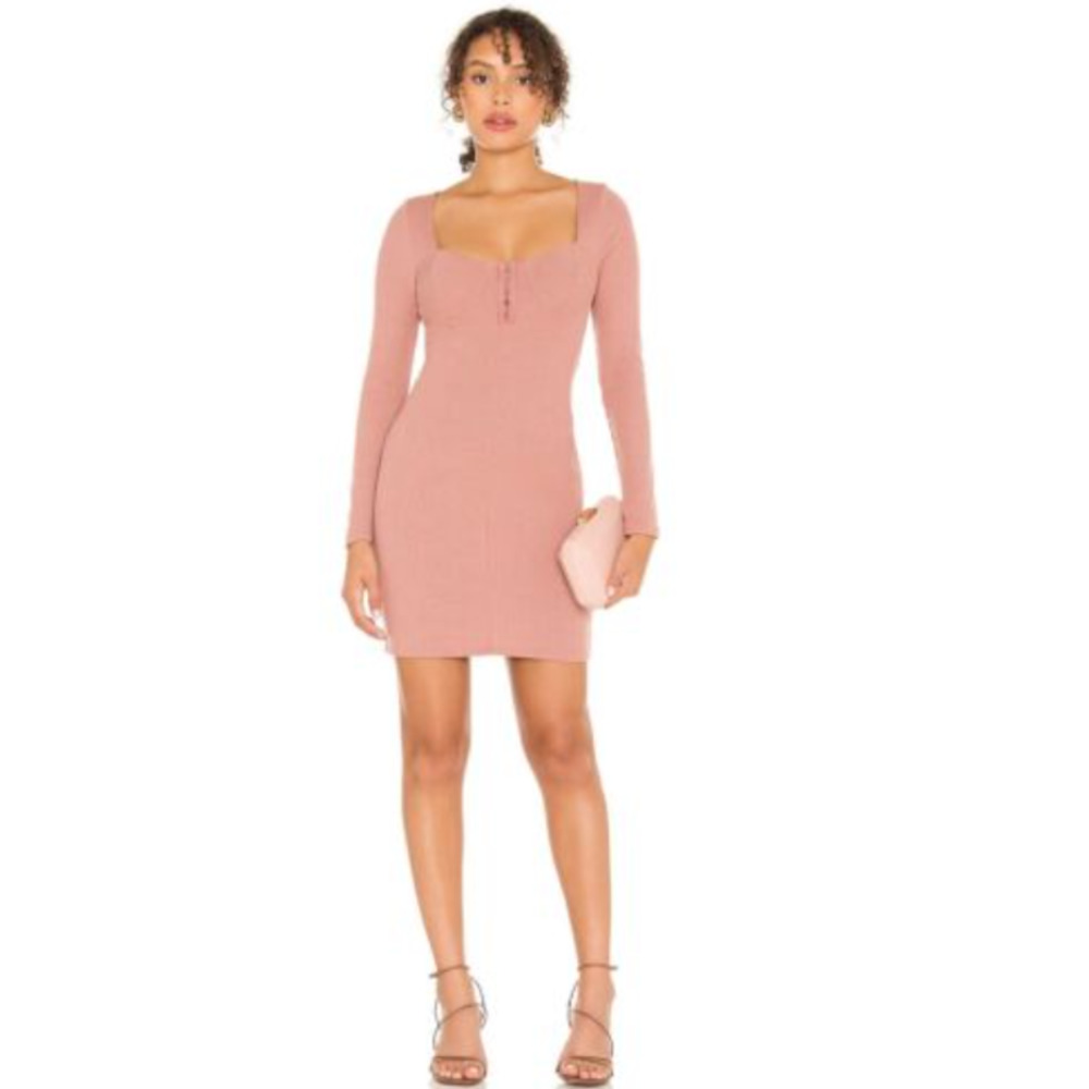 Astr Corset Blush Long Sleeve Cocktail Dress Mini Ribbed Medium - Picture 1 of 8